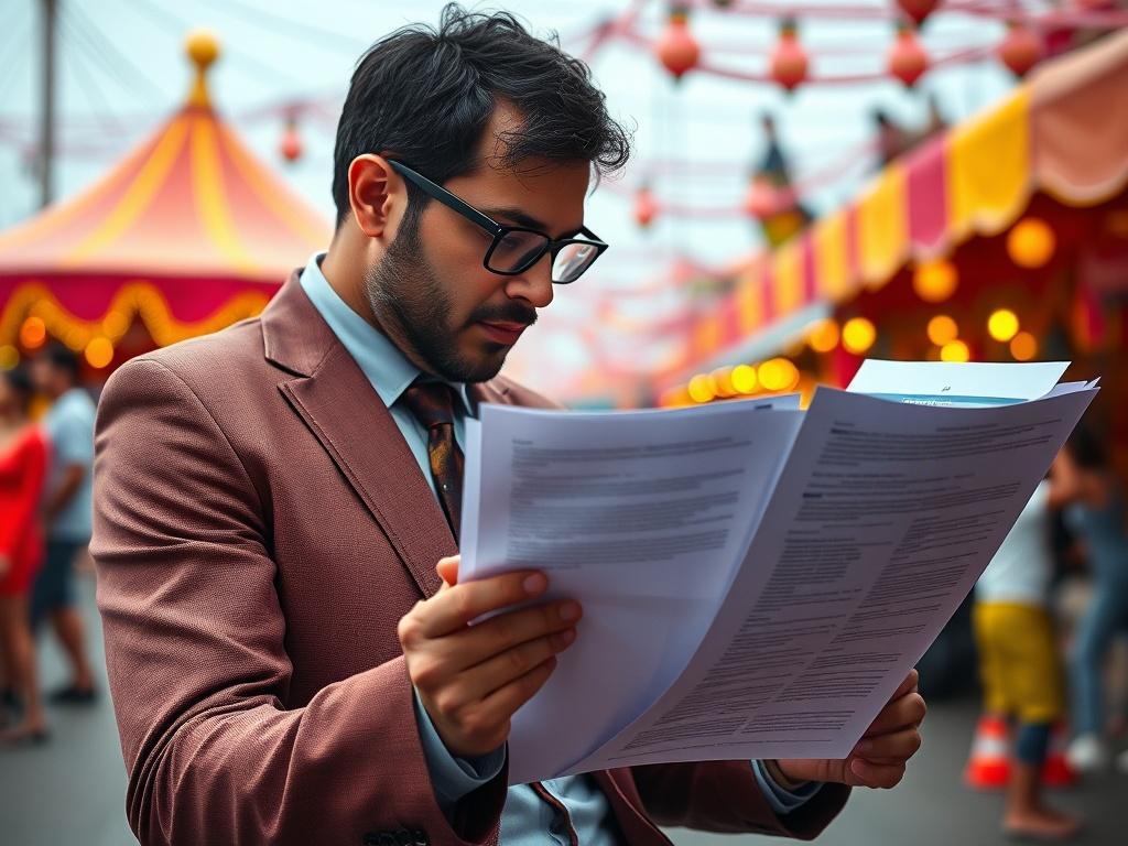 A close up of an investor reviewing film scripts and
