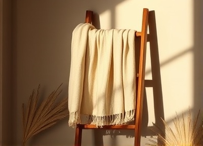 Ladder with draped blanket