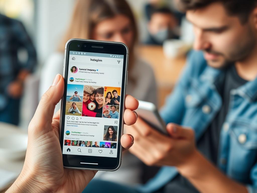 A close up of a smartphone displaying a vibrant social