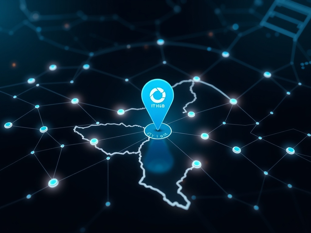 Location visualization showing Soham, Ely as an IT talent hub with network connections