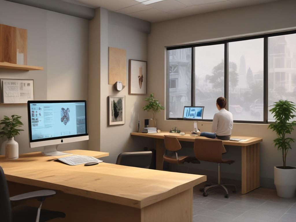 A modern healthcare setting showcasing a healthcare professional conducting a