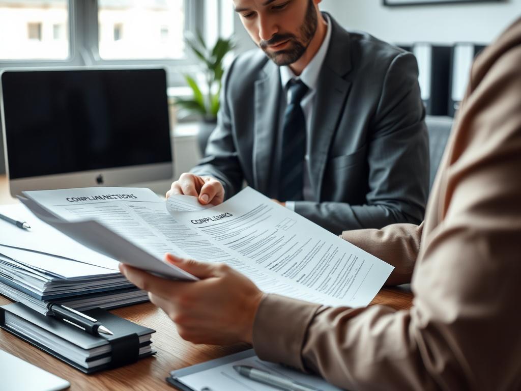 A close up shot of a property manager reviewing legal