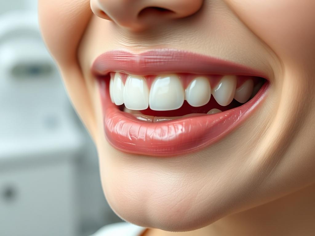 **Prompt for AI Image Generator:**

Create a realistic high-resolution photo that illustrates the concept of "Early Detection of Gum Disease." The image should feature a close-up of a healthy smile, showcasing perfectly aligned teeth and pink, healthy gums. Focus on the mouth as the primary subject, ensuring that the details of the gums and teeth are crisp and clear, emphasizing the importance of oral health.

In the background, use a blurred dental office setting to convey professionalism and care without 
