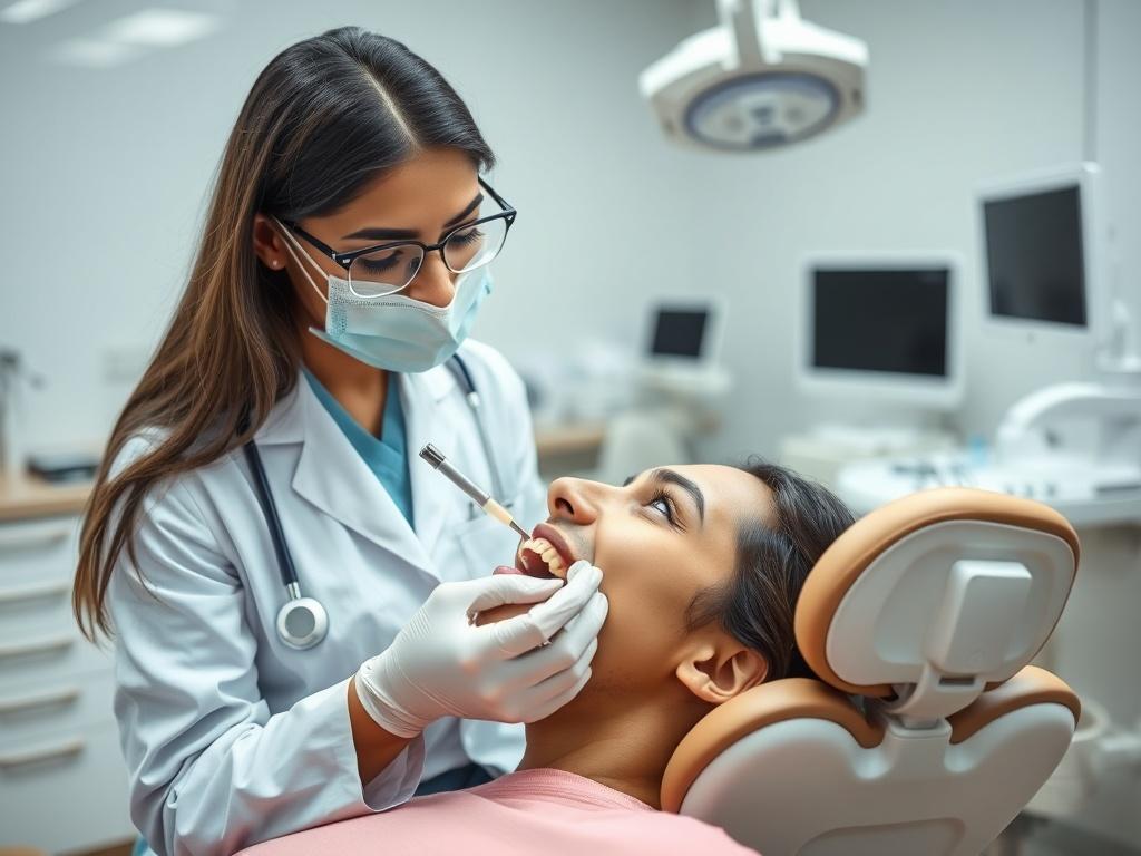 A high resolution close up shot of a dentist, Dr
