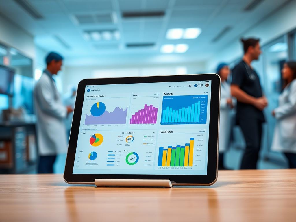 A high resolution image of a healthcare analytics dashboard displayed