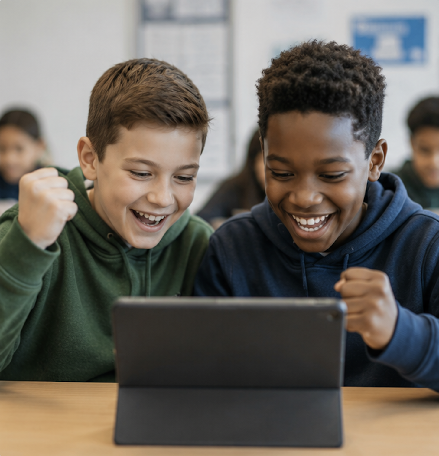 Two students competing in a friendly game challenge