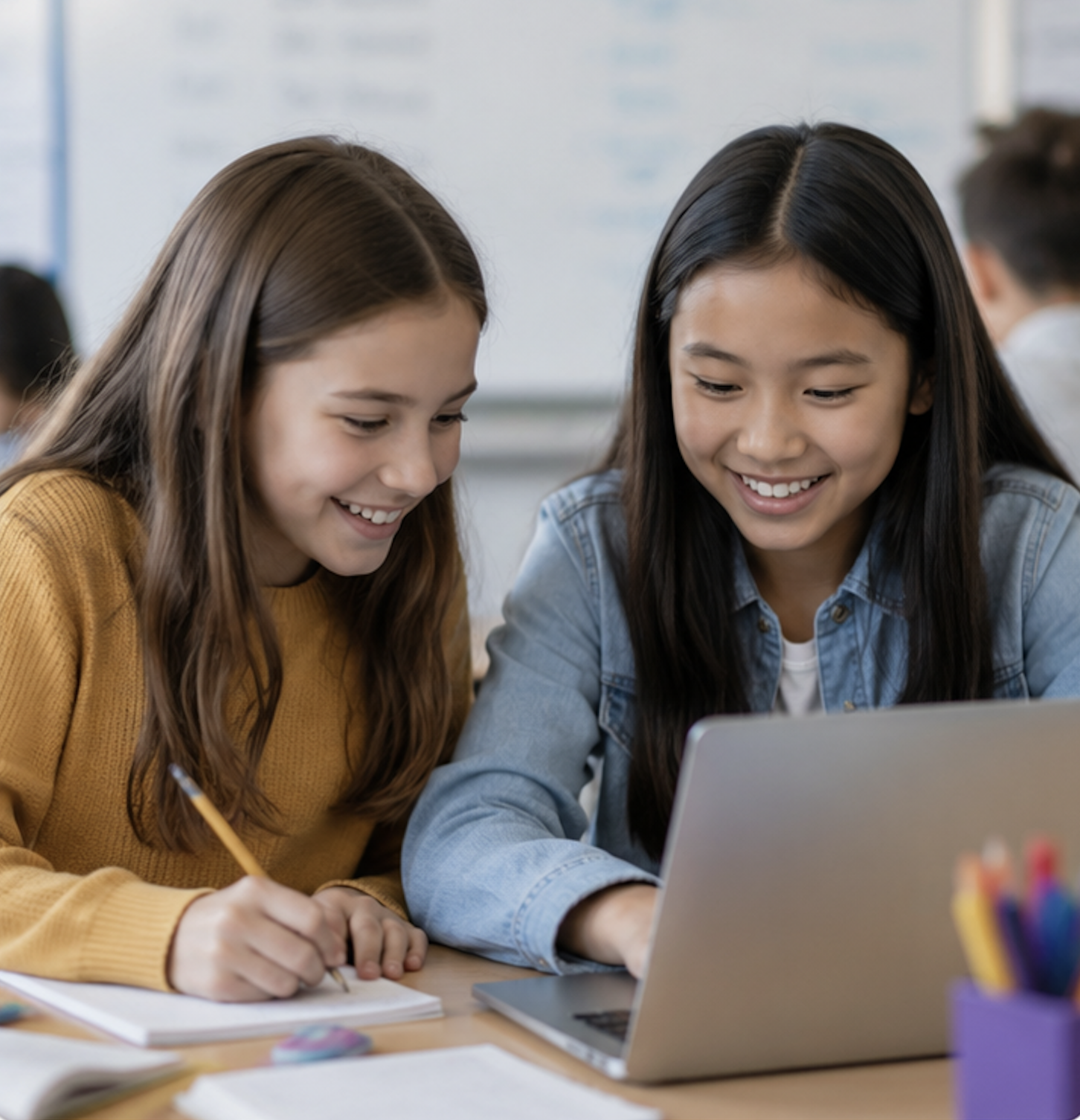 Students collaborating on a learning quest together
