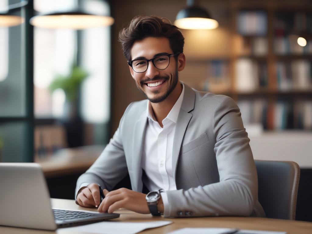 A close up shot of a young professional smiling confidently,