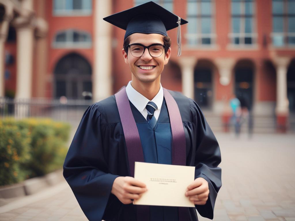 a close up shot of a happy graduate holding a