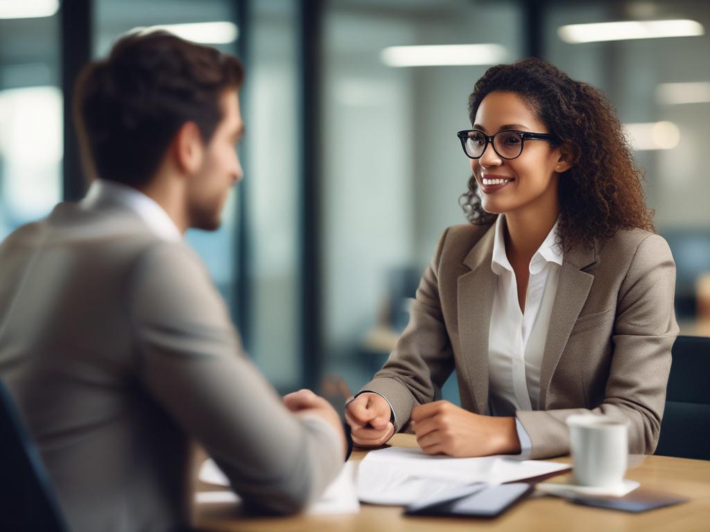 a close up shot of a job seeker confidently interacting