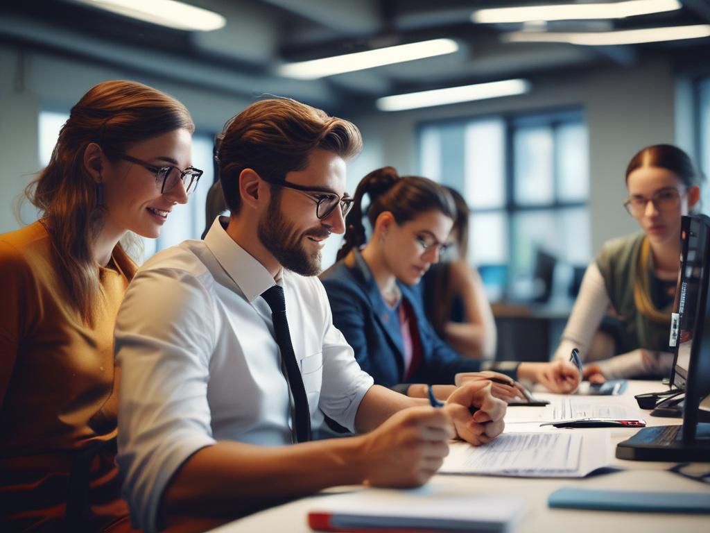 A close up of a diverse group of professionals collaborating