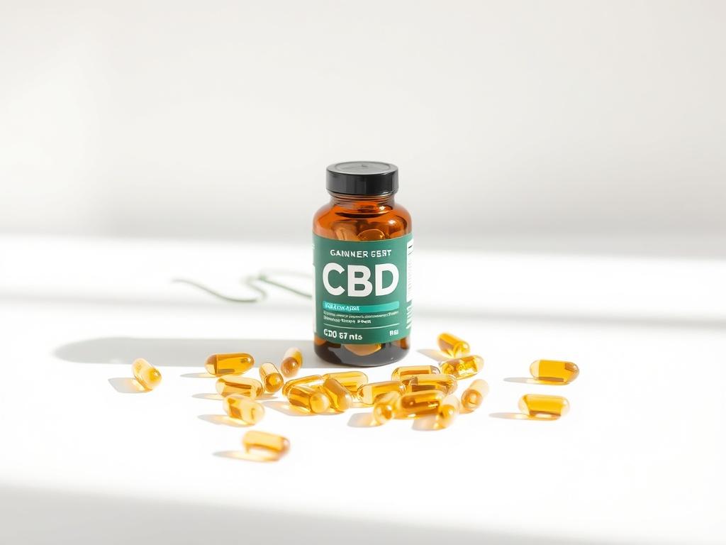 A realistic high resolution of a bottle of CBD capsules