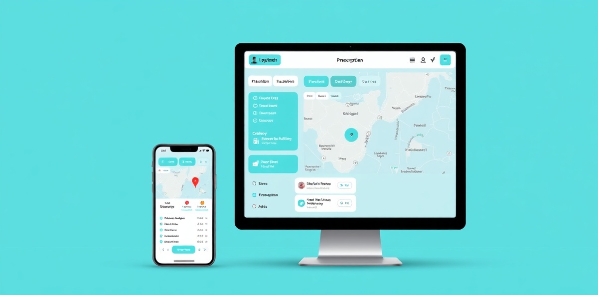 MediRoute platform interface mockup showing tracking and delivery workflows