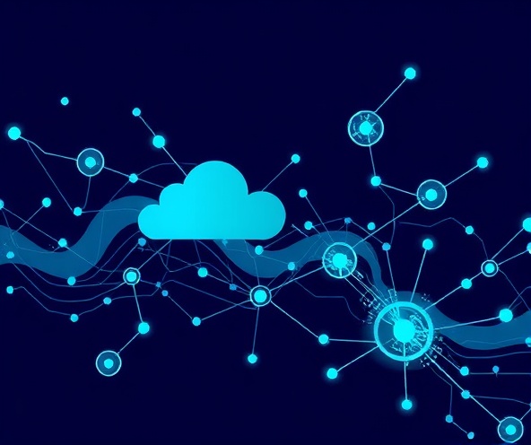 Abstract technology illustration with network nodes and digital patterns