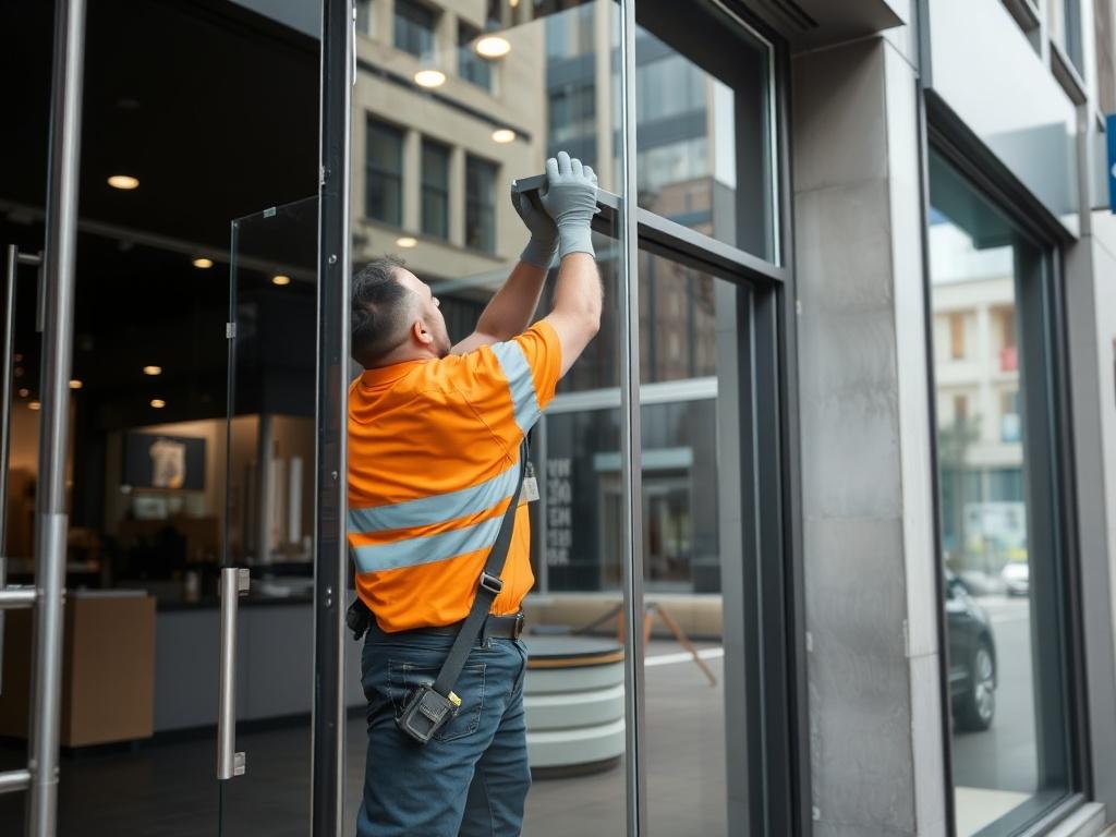 Business entrance glass installation
