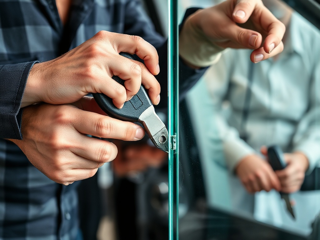 Professional glass installation technician