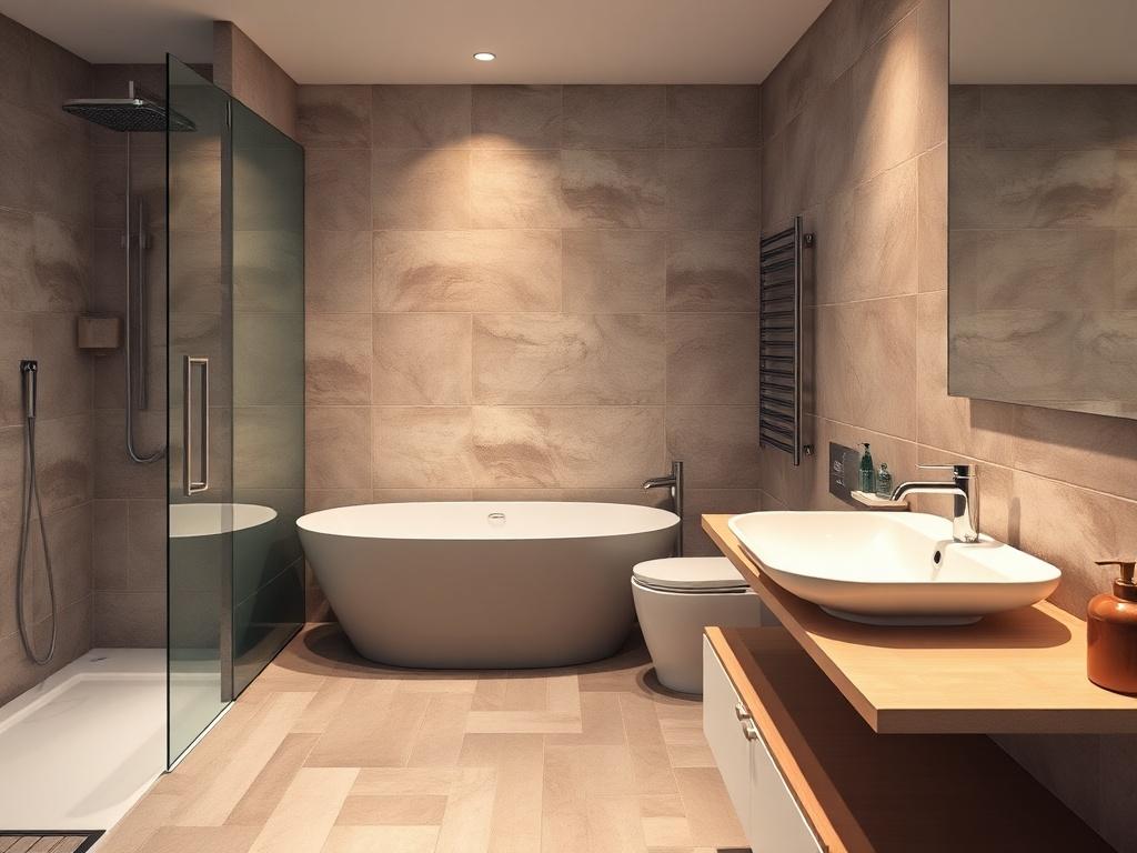A realistic high resolution of a beautifully fitted bathroom showcasing