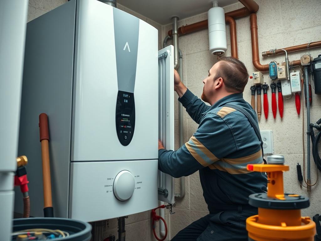 A realistic high resolution of a technician installing a gas