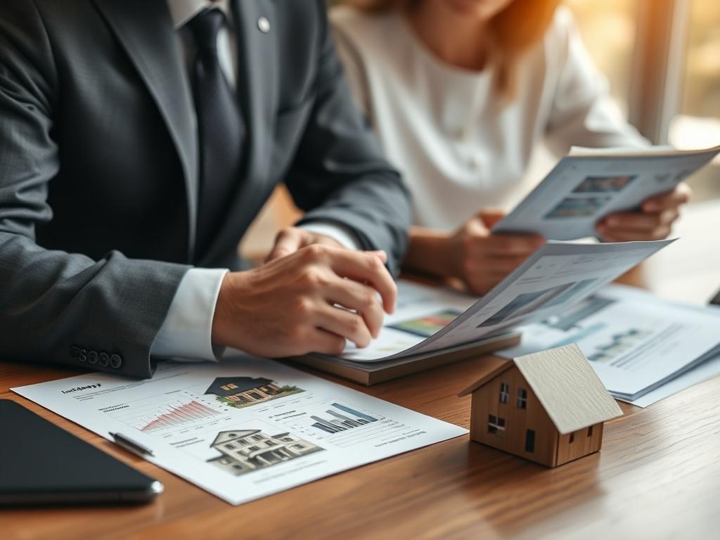 A close up shot of a real estate consultant discussing