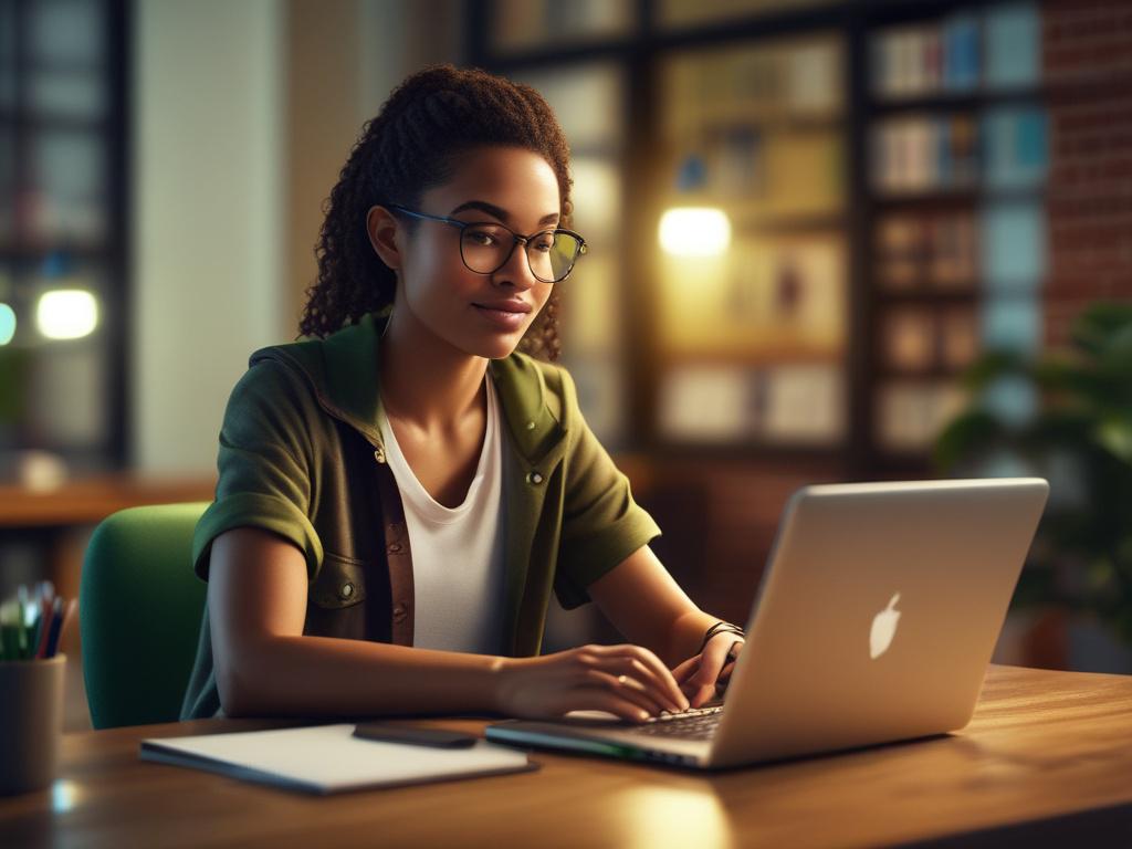 A close up of a student engaged in an online