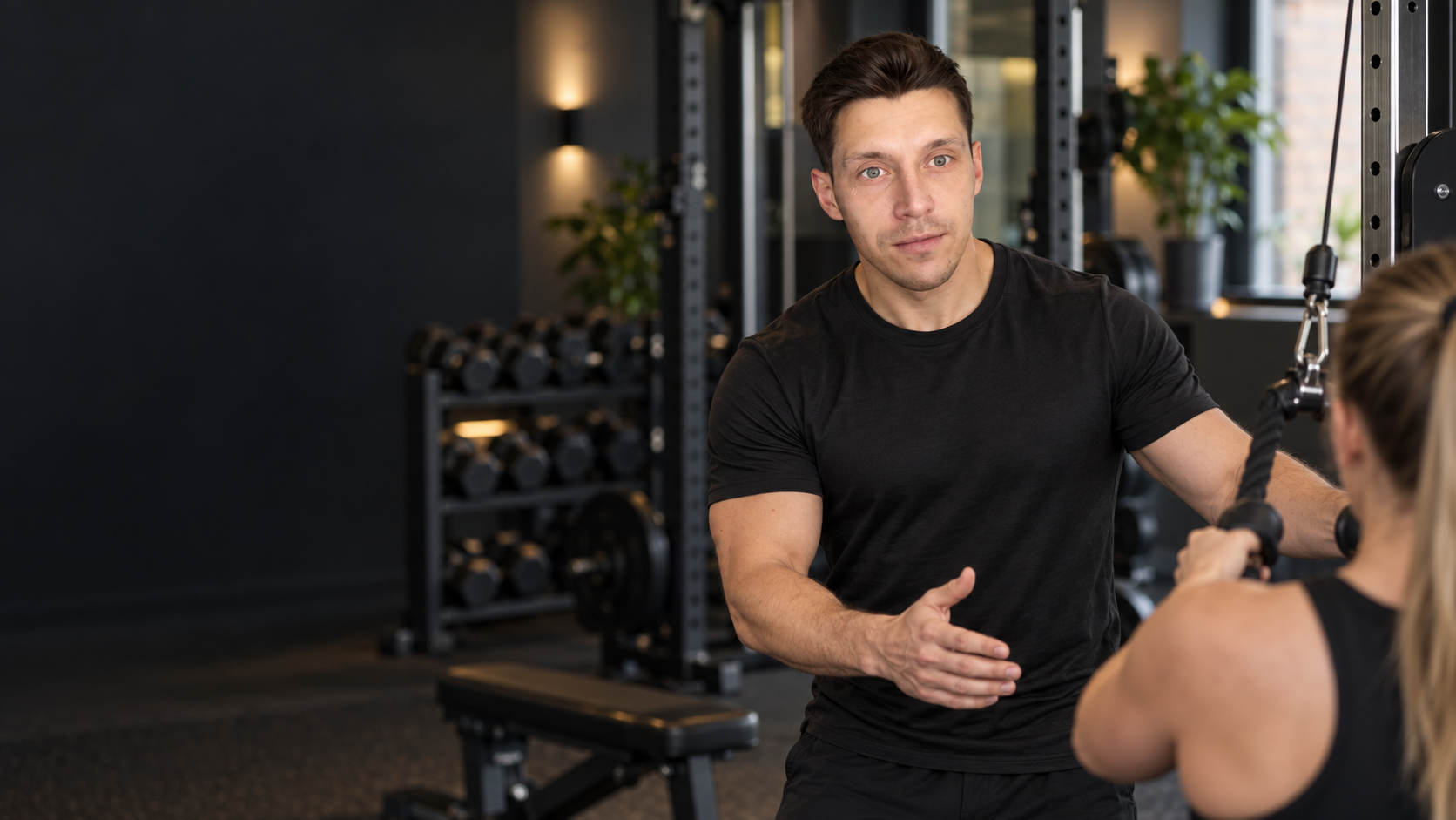 Personal trainer Arturas coaching a client through a kettlebell exercise in his Boston, Lincolnshire studio