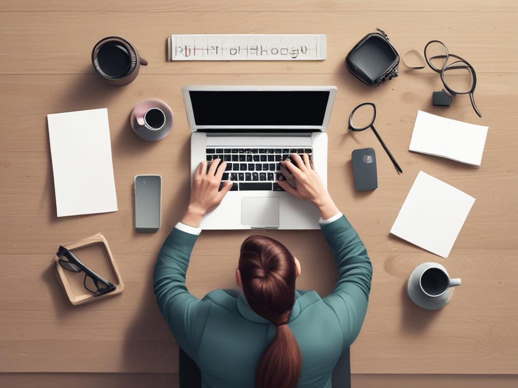 content creation process, clean workspace with a notebook and laptop,
