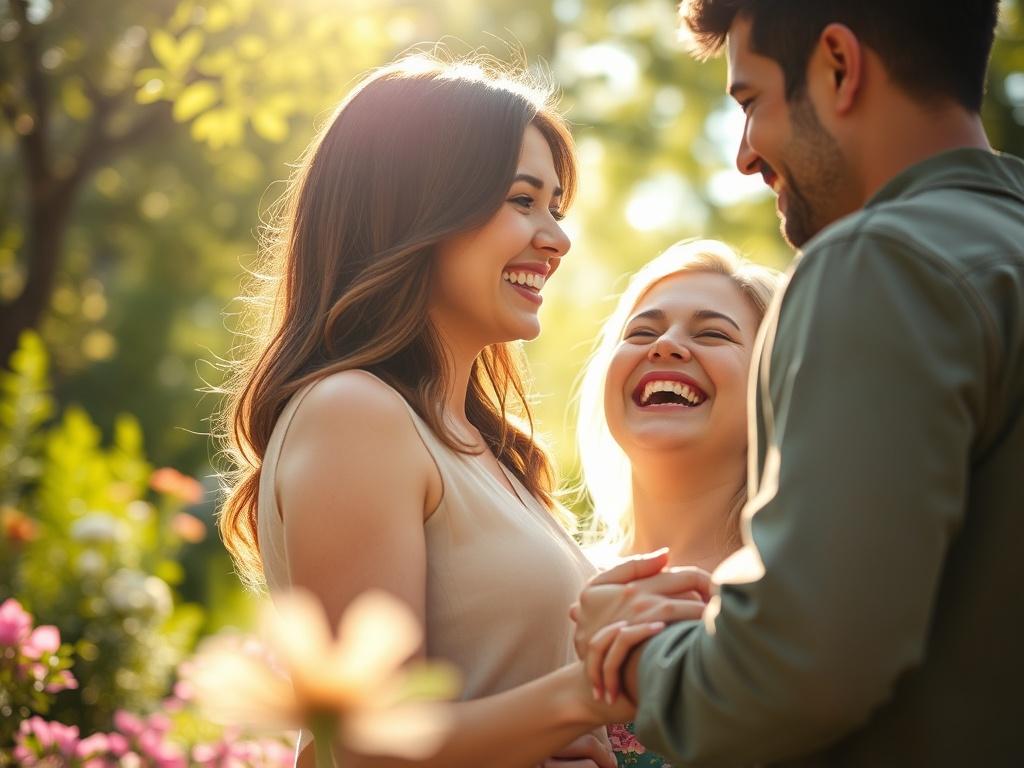 An intimate close up of a couple laughing together in