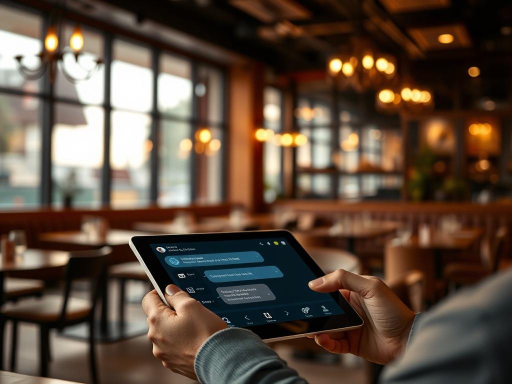 A close up shot of a modern restaurant's AI chatbot