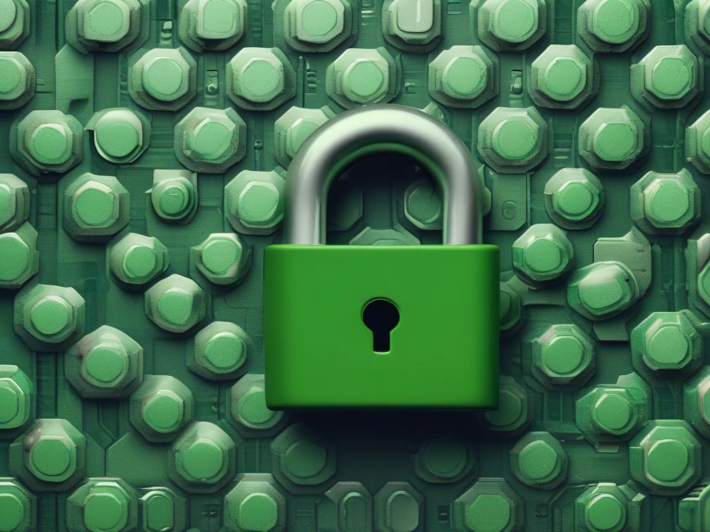 A close-up shot of a secure digital lock against a blurred green background, symbolizing data protection and security in investments. The lock should look modern and robust, emphasizing trust. The lighting should highlight the texture of the lock while keeping the background soft and out of focus, creating a sense of security and assurance.