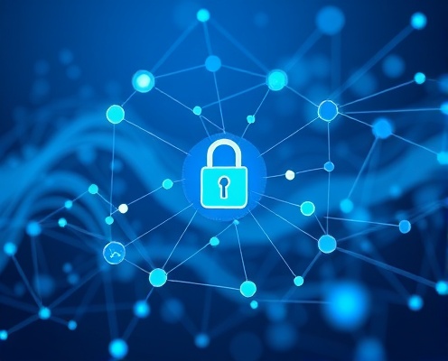 Abstract technology and security visualization with interconnected nodes