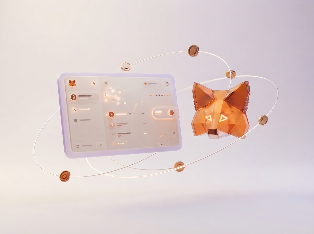 A sculptural wallet-inspired illustration representing a browser connection to Web3
