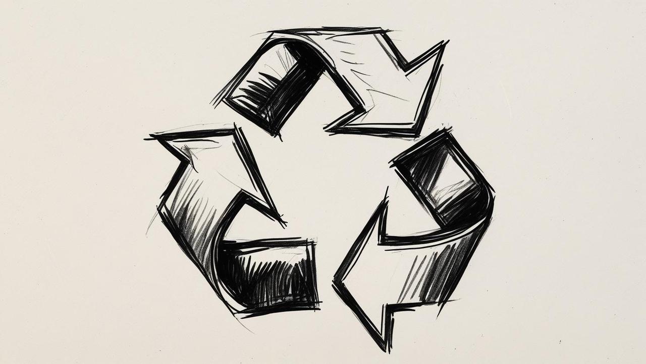 maak een zwart-wit lijntekening van het bekende recyclingsymbool met drie pijlen in een driehoek, als pictogram.jpg