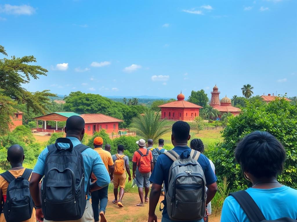 A scenic view of a guided tour in Ghana, showcasing