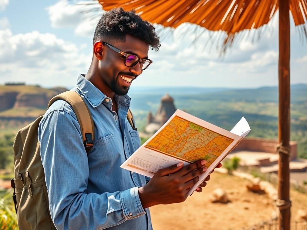 An image of a traveler reviewing a customized travel itinerary