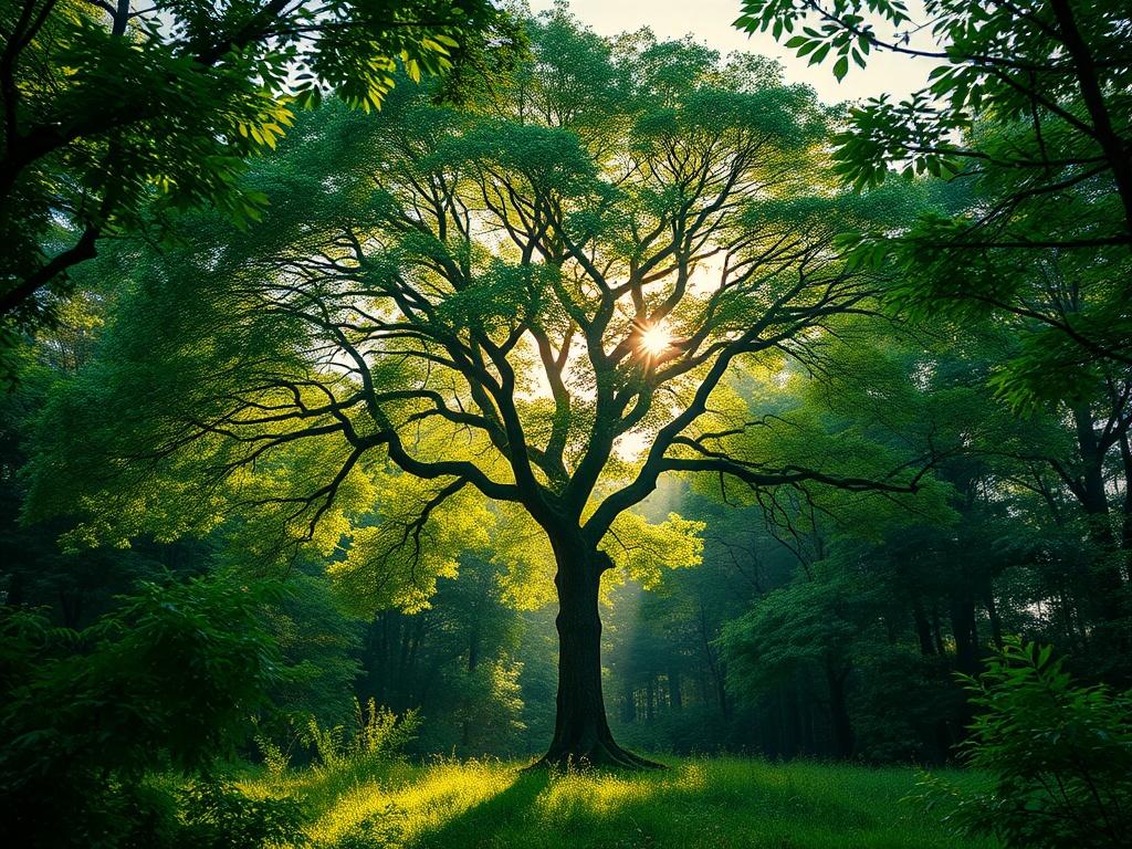 A serene landscape showcasing a lush green forest in Ghana,