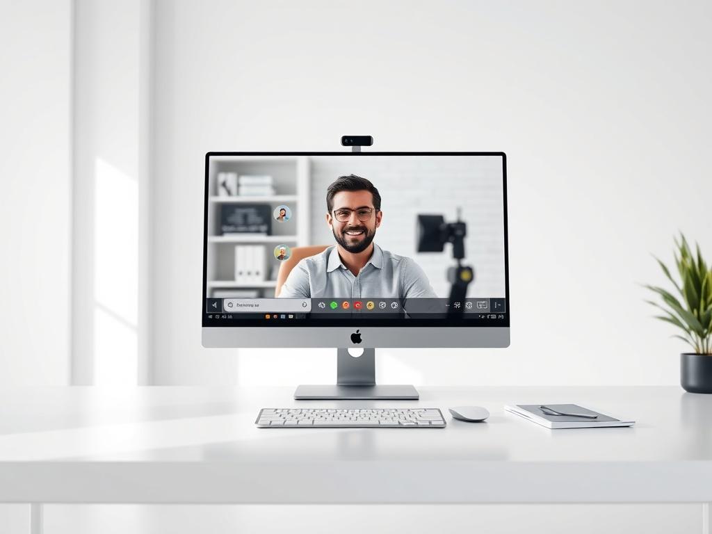 A modern and clean office environment with a person on