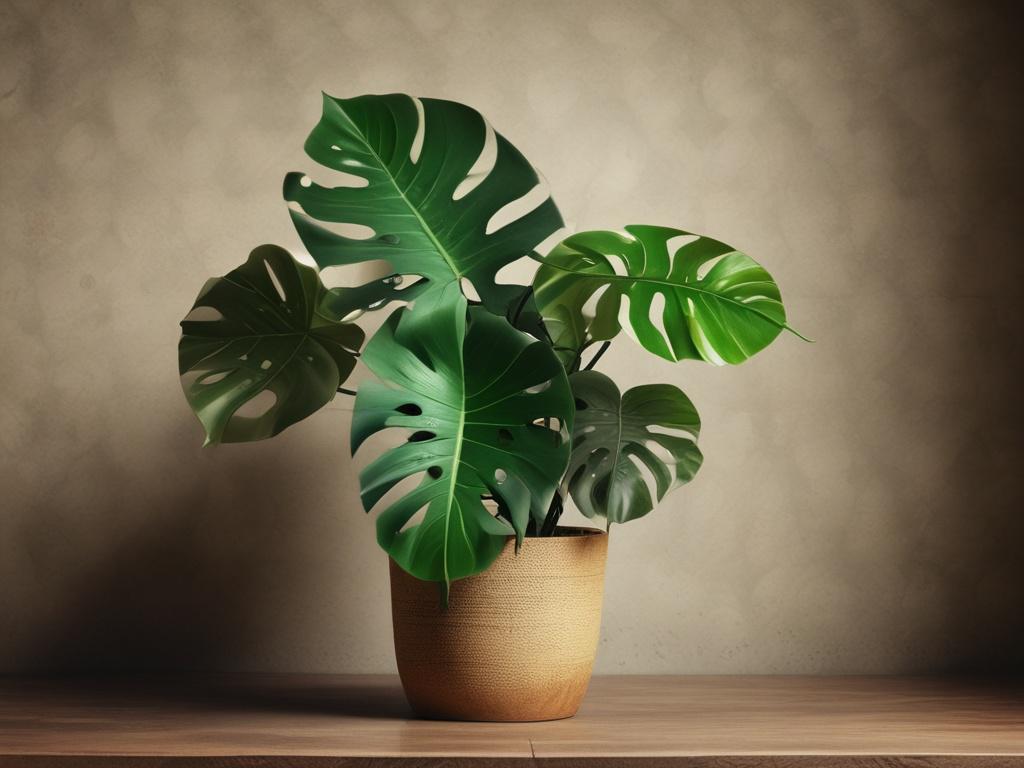 realistic high resolution of a Monstera plant with large, perforated