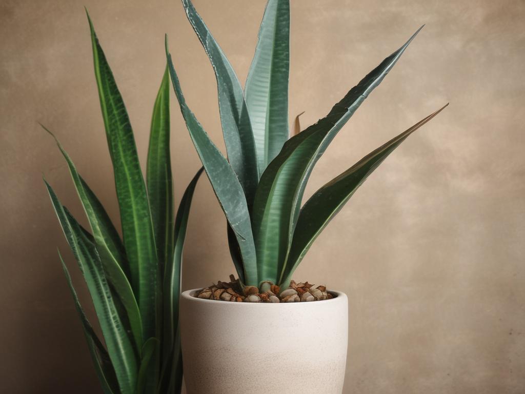 realistic high resolution of a Sansevieria plant with upright, variegated