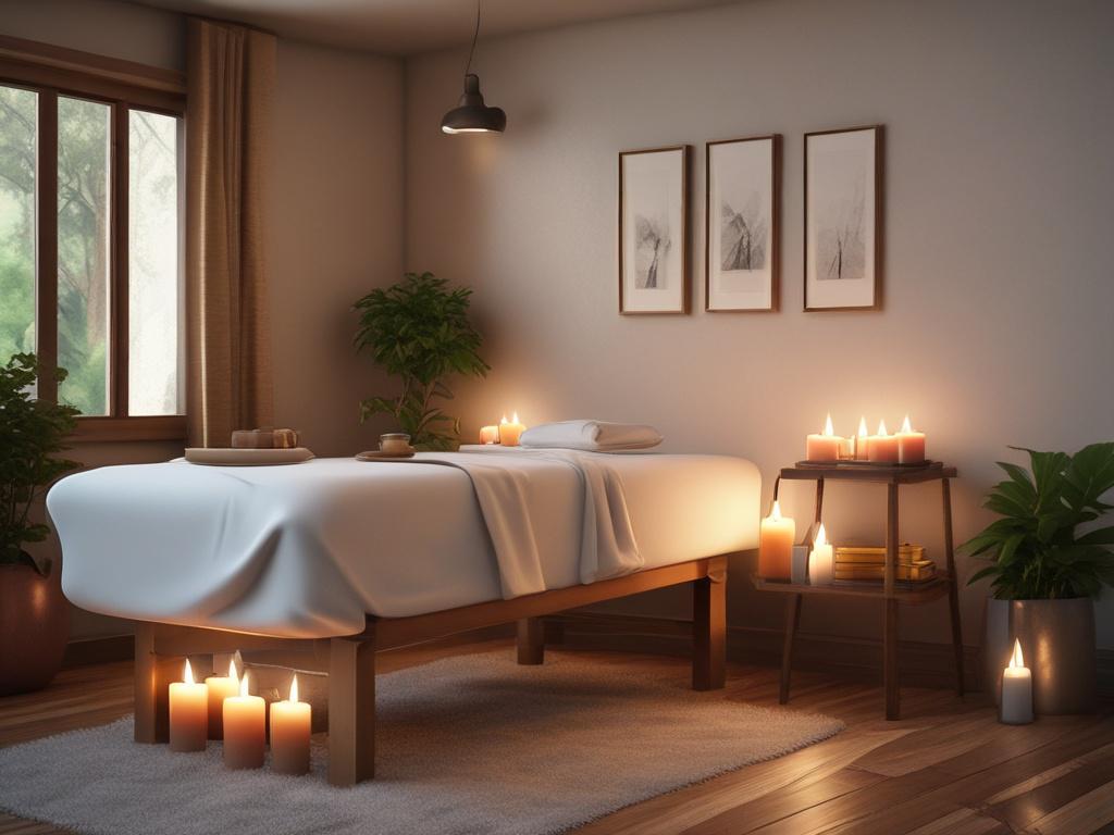 A serene setting featuring a massage table in a softly