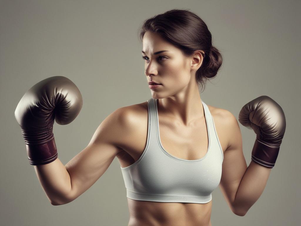 women boxing set, gloves, sports bra, shorts, stylish