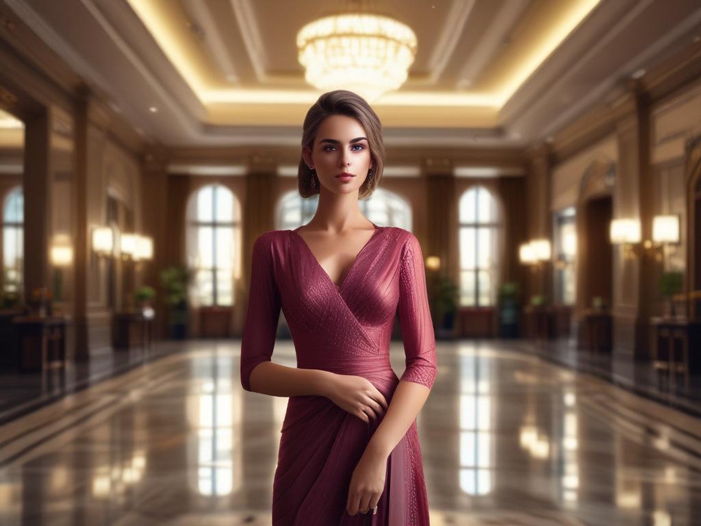 A glamorous woman in elegant attire, exuding sophistication and charm,
