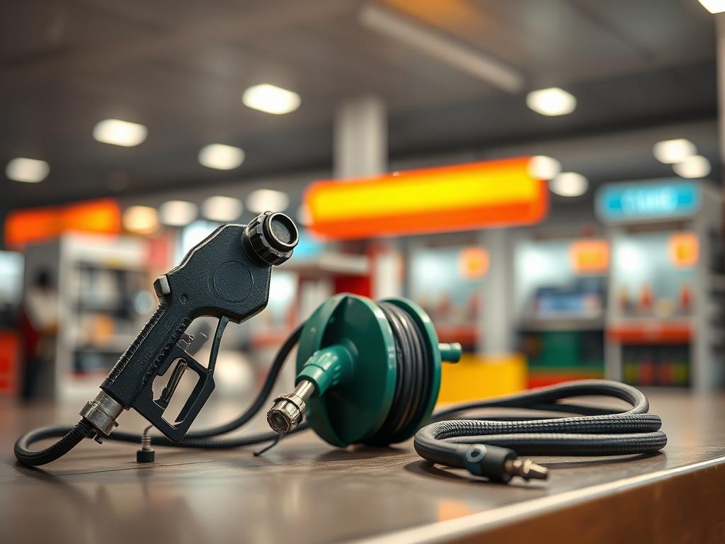 A high resolution image of gas station accessories, including a