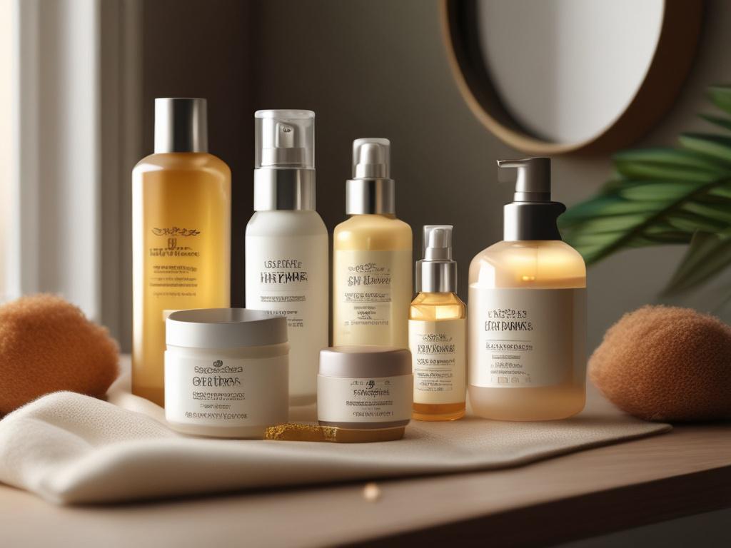 realistic high resolution of a serene skincare routine setup, featuring