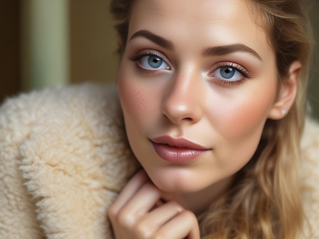 Create a realistic high-resolution photo that reflects the blog title "Make-up tips voor een frisse, dagelijkse look in Nederland." The composition should feature a single female model who embodies the essence of natural beauty, showcasing a fresh and effortless daily make-up look. The model should have a warm, inviting smile and a glowing complexion, accentuated with soft, natural makeup that enhances her features without overpowering them.

Position the model centrally in the frame, with a straightforward