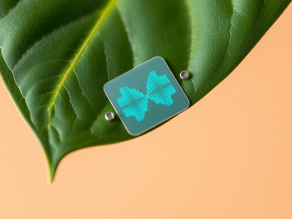 Close-up diagram of electrode patch on plant leaf