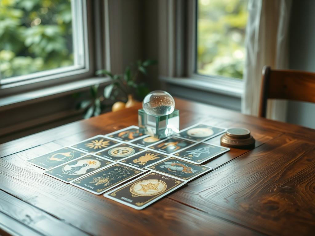 A serene tarot reading setup featuring a beautifully arranged tarot