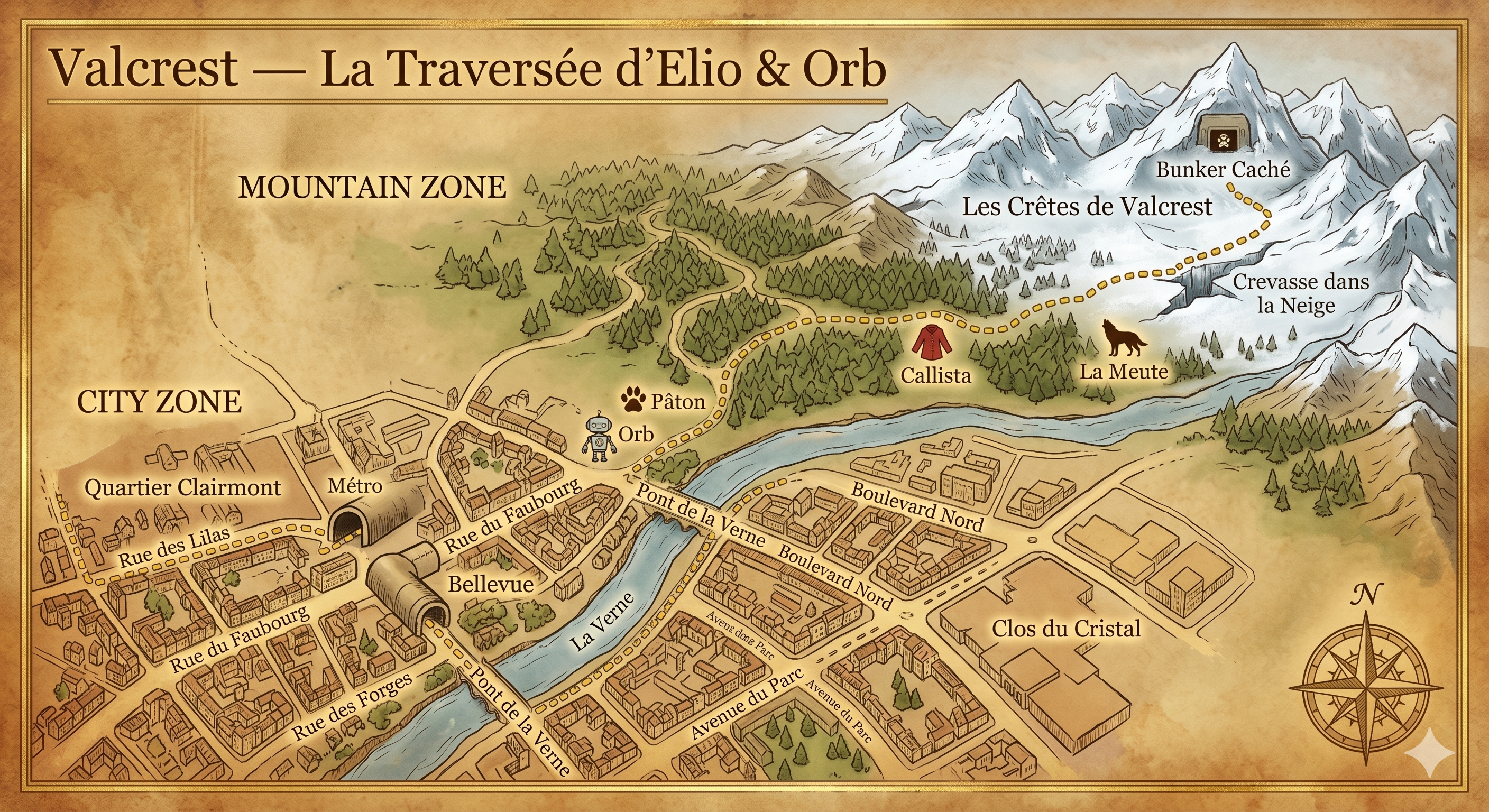 Carte du voyage de Valcrest au bunker