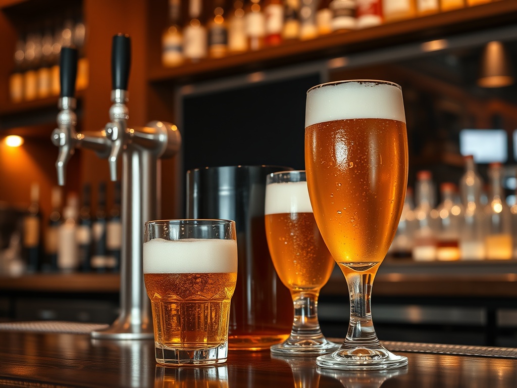 Cerveza de grifo con espuma perfecta - Caña, jarra y doble cerveza fría