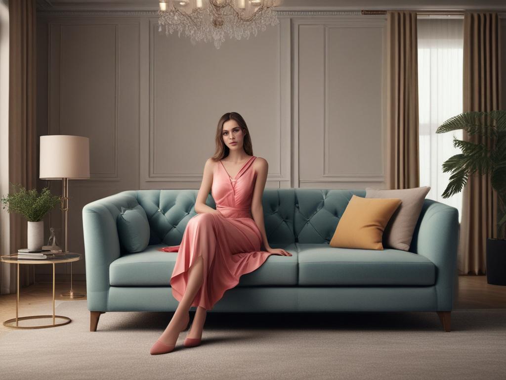 A stunning and elegant woman in a sophisticated outfit, sitting
