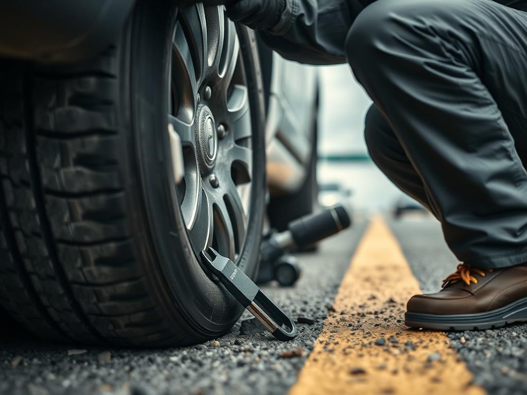 A close up shot of a roadside technician replacing a